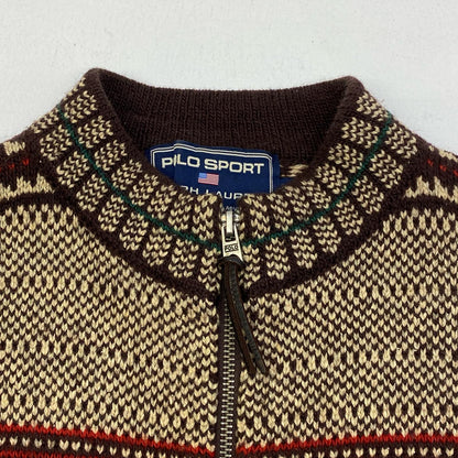 【中古】POLO SPORT RALPH LAUREN | ポロスポーツラルフローレン ｼﾙｸ混総柄ジップアップニット ニット サイズ：L【加古川店】