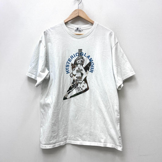 【中古】HYSTERIC GLAMOUR | ヒステリックグラマー GUITAR GIRL刺繍 半袖Ｔシャツ 02212CT04 ホワイト サイズ：XL【加古川店】