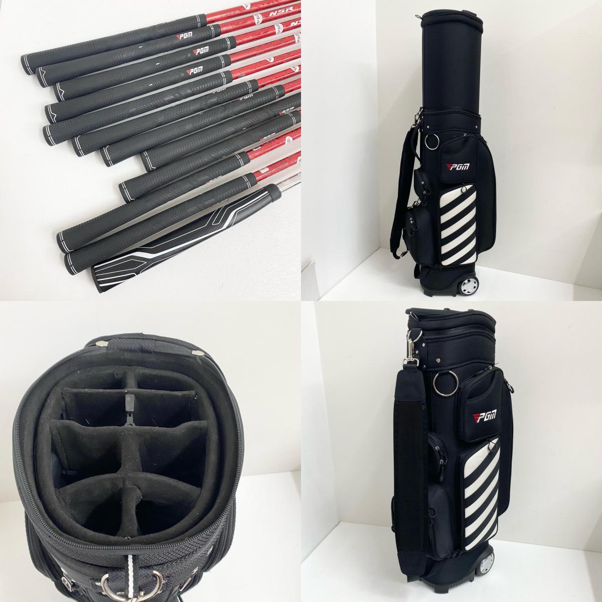 【中古】【ゴルフ用品】 PGM | ピージーエム キャディバッグ＋NSR クラブ12本セット 1W.3W.5W.4U.5~9.P.S.Pt　NSR YB HI-COR フレックスR ヘッドカバー付属【加古川店】