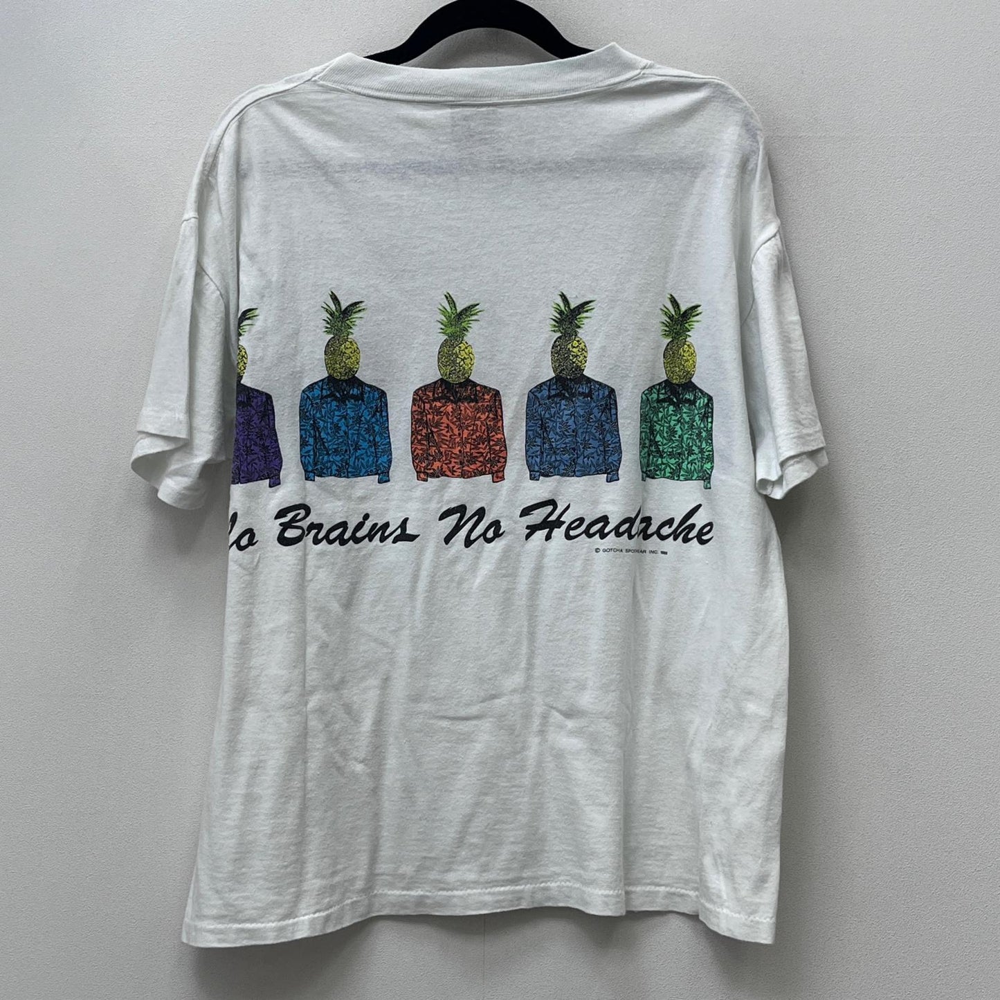 【中古】VINTAGE衣料 | ヴィンテージイリョウ gotcha:no brains no headache 半袖Ｔシャツ ホワイト サイズ：L【加古川店】
