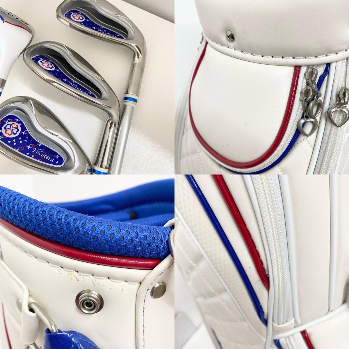 【中古】【ゴルフ用品】 Nicotera キャディバッグ＋クラブ7本セット 1W.7.9.P/S.Pt,チッパー　フレックスL フード・ヘッドカバー付属【加古川店】