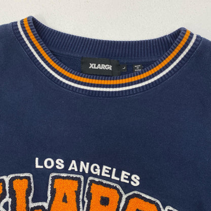 【中古】X-LARGE | エクストララージ STRIPED SLEEVE TEAM LOGO CREWNECK スウェット 101223012007 ネイビー サイズ：L【加古川店】