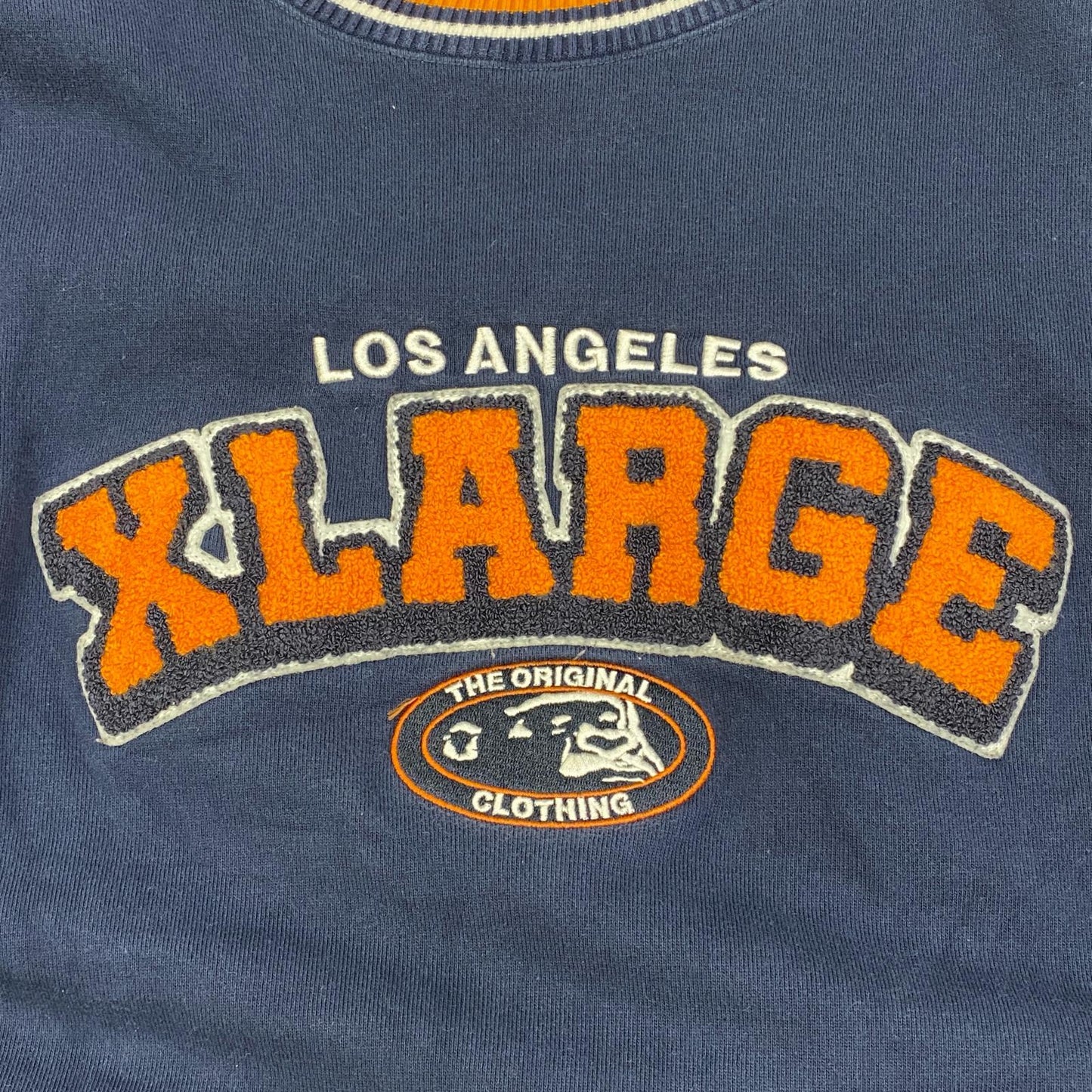 【中古】X-LARGE | エクストララージ STRIPED SLEEVE TEAM LOGO CREWNECK スウェット 101223012007 ネイビー サイズ：L【加古川店】