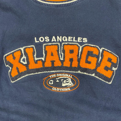 【中古】X-LARGE | エクストララージ STRIPED SLEEVE TEAM LOGO CREWNECK スウェット 101223012007 ネイビー サイズ：L【加古川店】