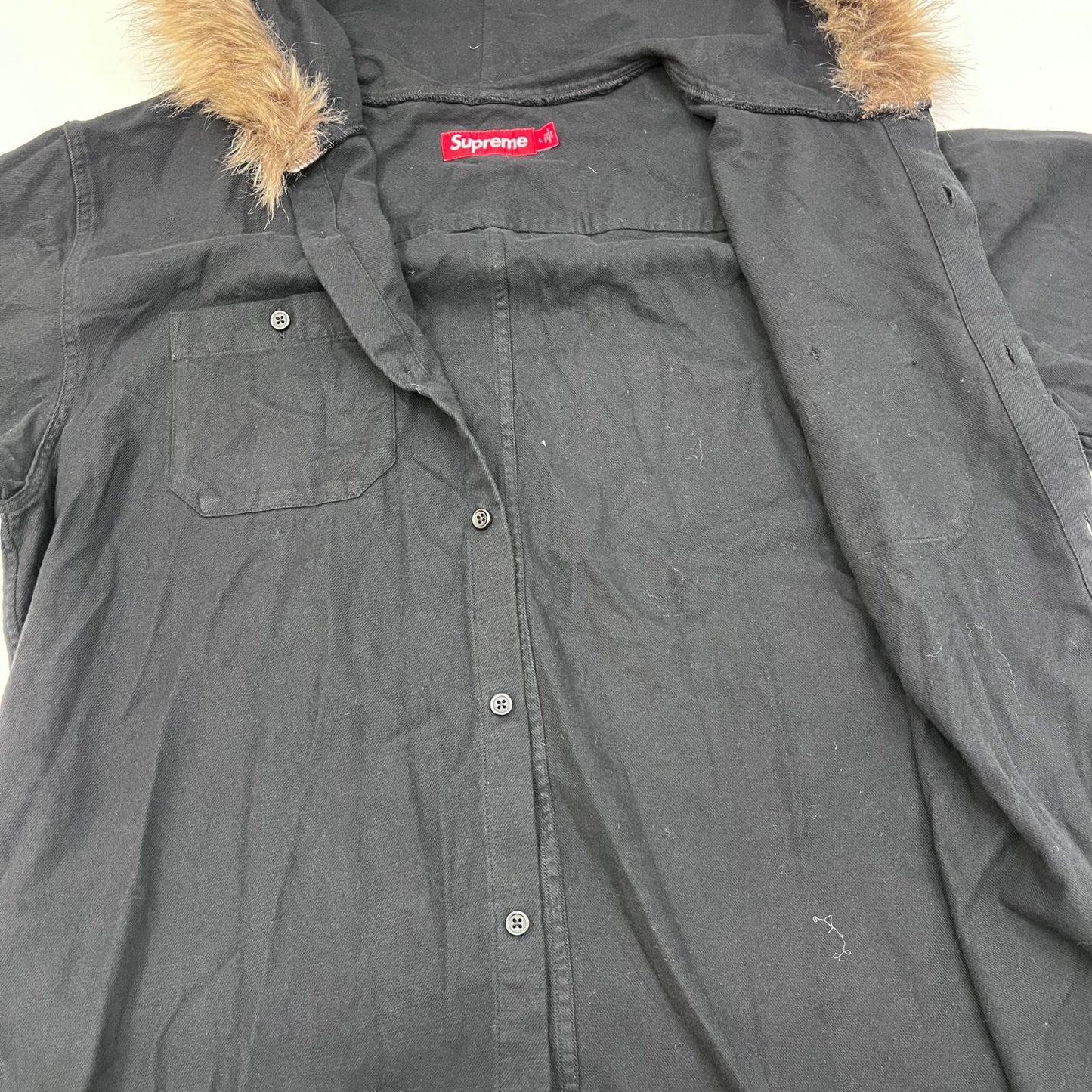 Supreme | シュプリーム Fur Trim Flannel Hooded 長袖パーカー Lサイズ ブラック 24FW パーカー ブラック サイズ：L