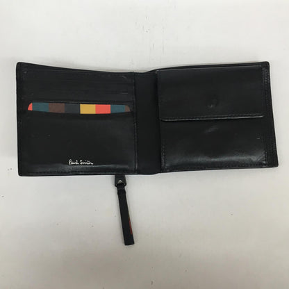 Paul Smith | ポール・スミス レザーブライトストライプトリム 二つ折り財布 ブラック【加古川店】
