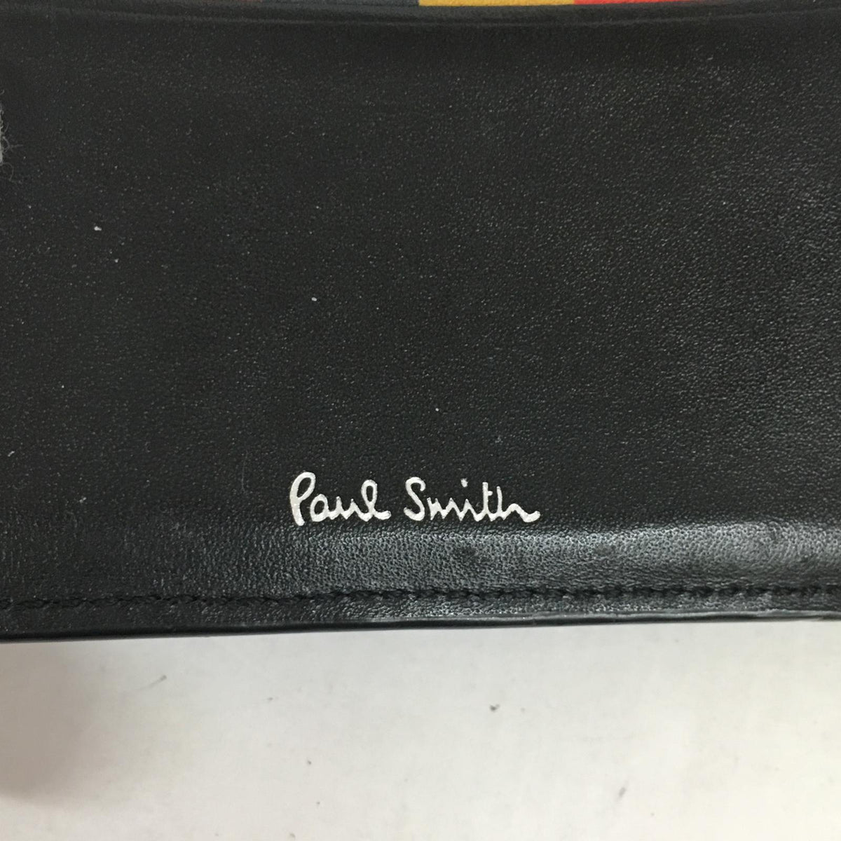 Paul Smith | ポール・スミス レザーブライトストライプトリム 二つ折り財布 ブラック【加古川店】