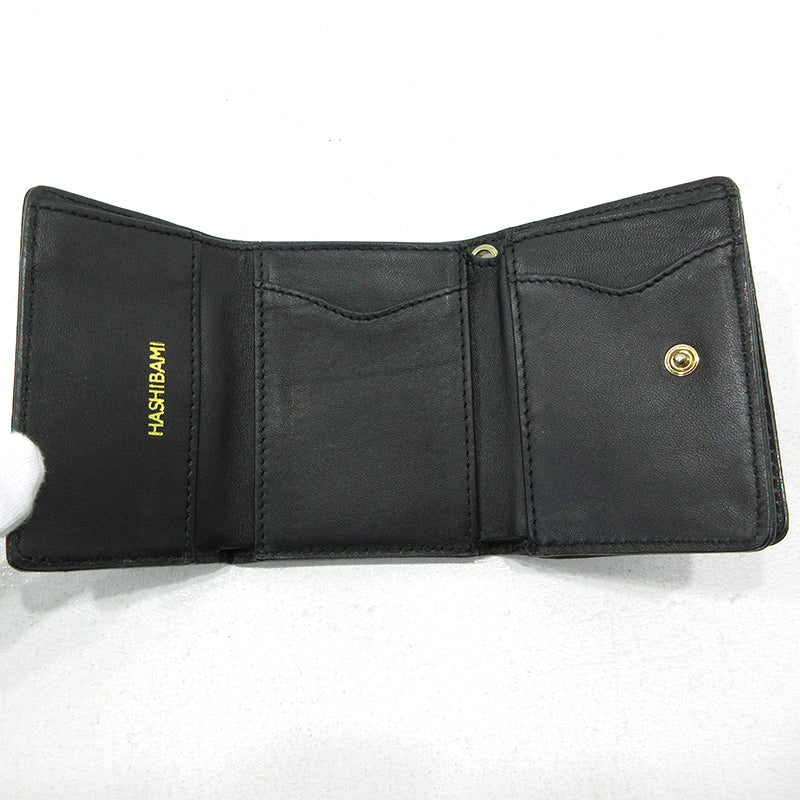 Hashibami | ハシバミ STAR MINI PASSCASE ミニウォレット 三つ折り財布 ブラック【三重本店】