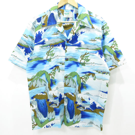OLD | オールド WAIKIKI WEAR | ワイキキ・ウェア BY MILDRED'S OF HAWAII アロハシャツ 浮世絵 和柄 半袖シャツ ブルー【三重本店】