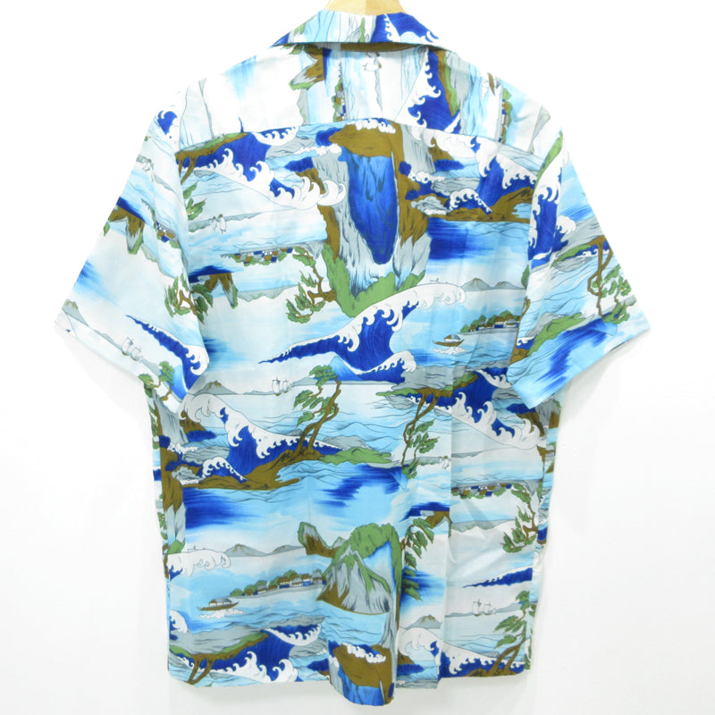 OLD | オールド WAIKIKI WEAR | ワイキキ・ウェア BY MILDRED'S OF HAWAII アロハシャツ 浮世絵 和柄 半袖シャツ ブルー【三重本店】