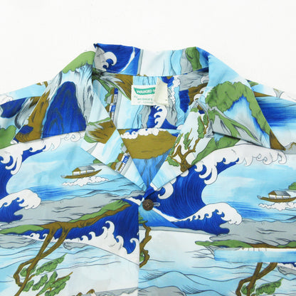 OLD | オールド WAIKIKI WEAR | ワイキキ・ウェア BY MILDRED'S OF HAWAII アロハシャツ 浮世絵 和柄 半袖シャツ ブルー【三重本店】