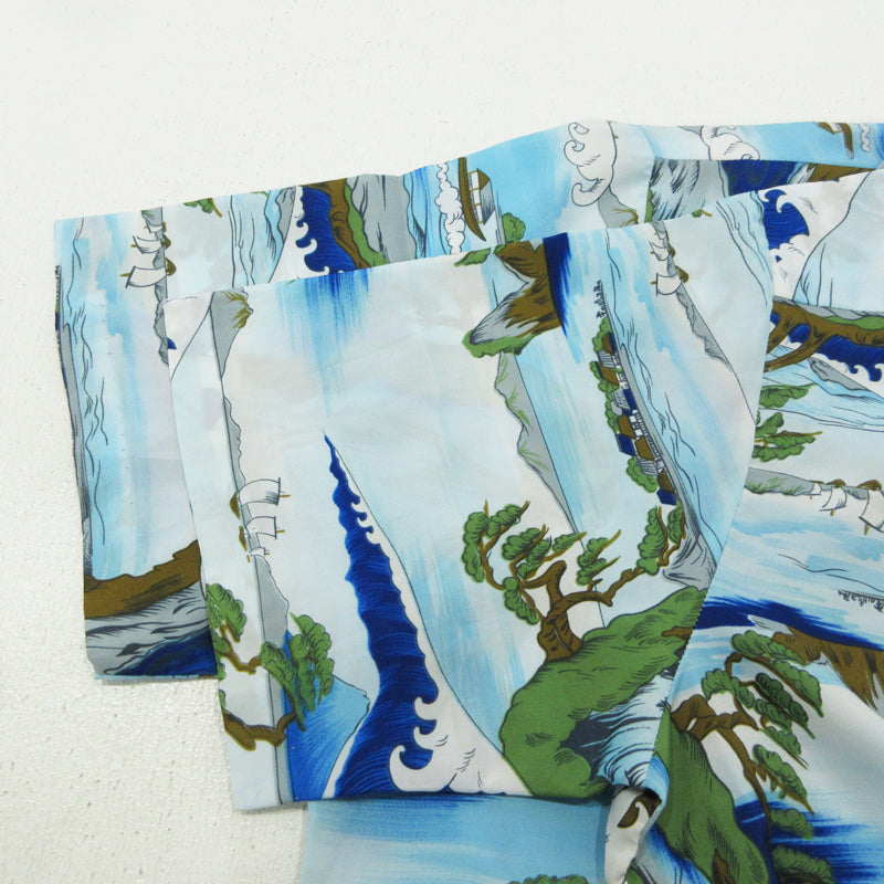 OLD | オールド WAIKIKI WEAR | ワイキキ・ウェア BY MILDRED'S OF HAWAII アロハシャツ 浮世絵 和柄 半袖シャツ ブルー【三重本店】