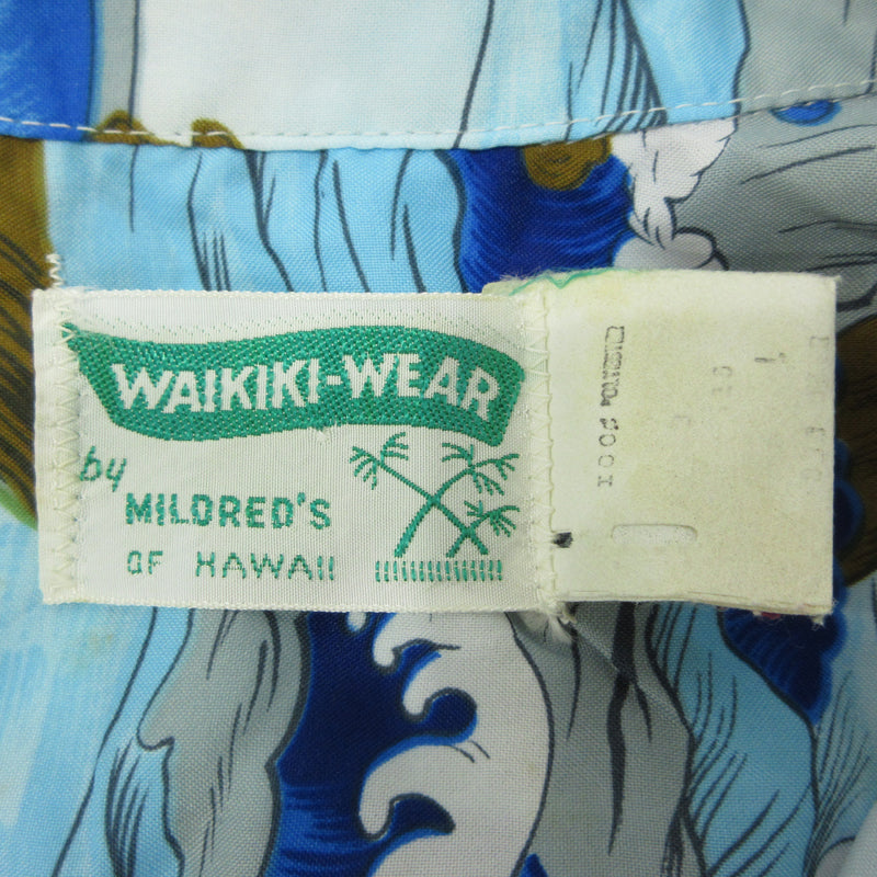 OLD | オールド WAIKIKI WEAR | ワイキキ・ウェア BY MILDRED'S OF HAWAII アロハシャツ 浮世絵 和柄 半袖シャツ ブルー【三重本店】