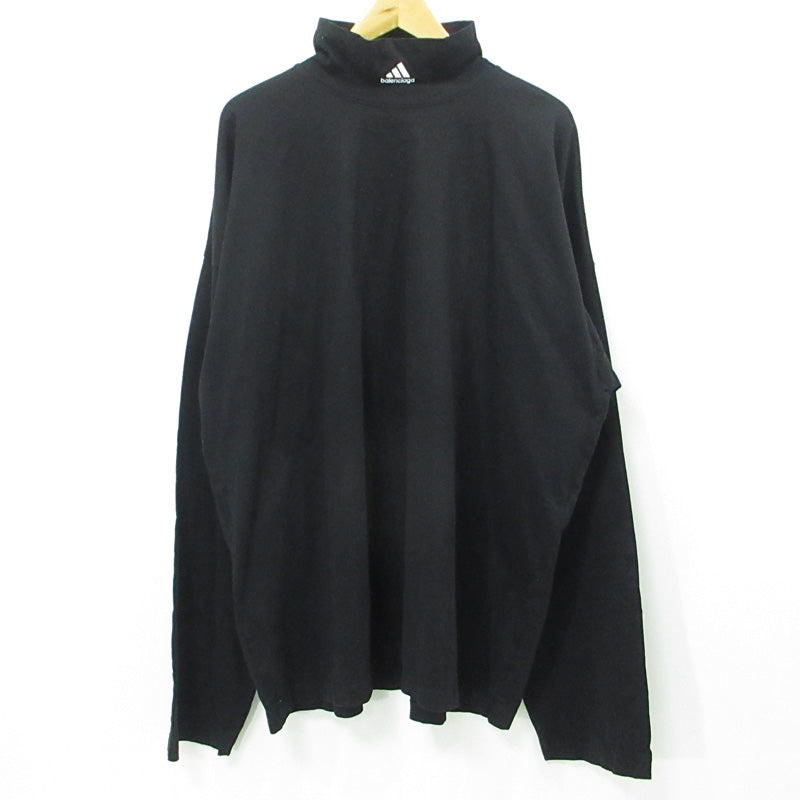 BALENCIAGA | バレンシアガ × adidas (アディダス) ロゴ刺繍ハイネック 長袖Ｔシャツ 724591 TNVP8 ブラック サイズ：S【三重本店】