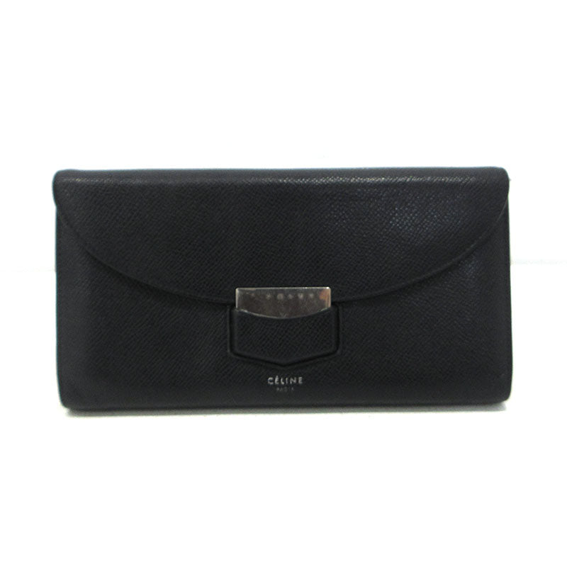 CELINE | セリーヌ ラージ 二つ折り トロッター ラージ フラップマルチファクション 長財布 107853 ブラック【三重本店】