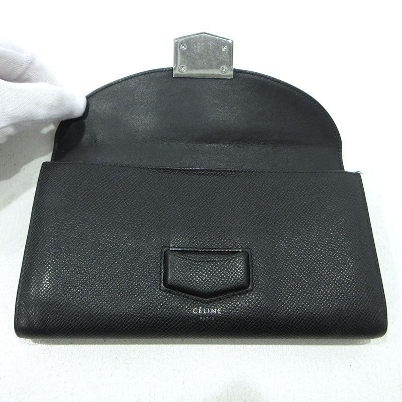CELINE | セリーヌ ラージ 二つ折り トロッター ラージ フラップマルチファクション 長財布 107853 ブラック【三重本店】