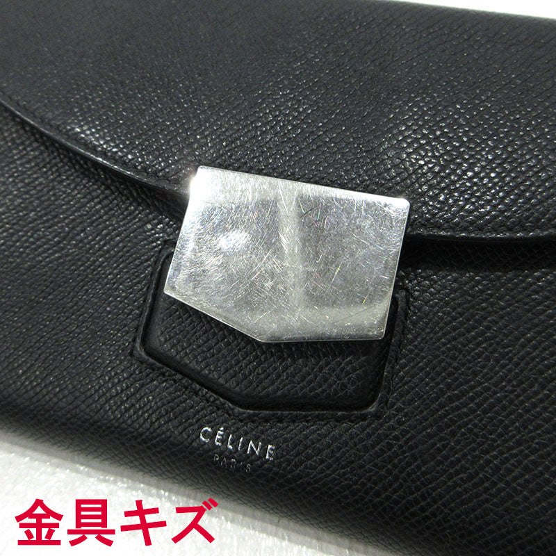 CELINE | セリーヌ ラージ 二つ折り トロッター ラージ フラップマルチファクション 長財布 107853 ブラック【三重本店】