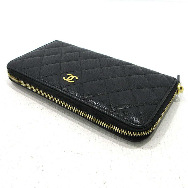 CHANEL | シャネル ココマーク キャビアスキン ラウンドファスナー 長財布 A50097 ブラック【三重本店】