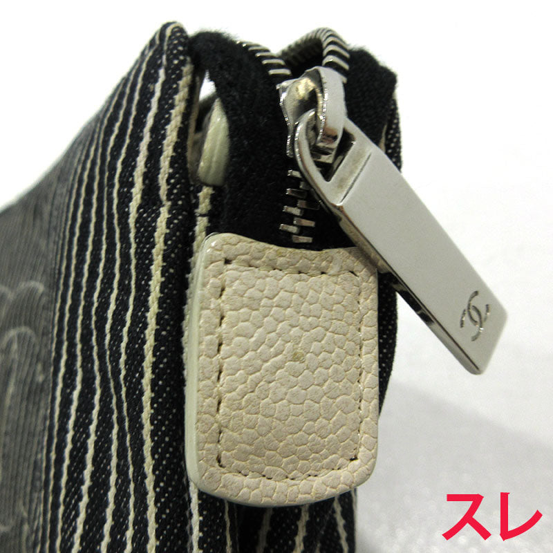 CHANEL | シャネル ココマーク ストライプ ポーチ ブラック系【三重本店】