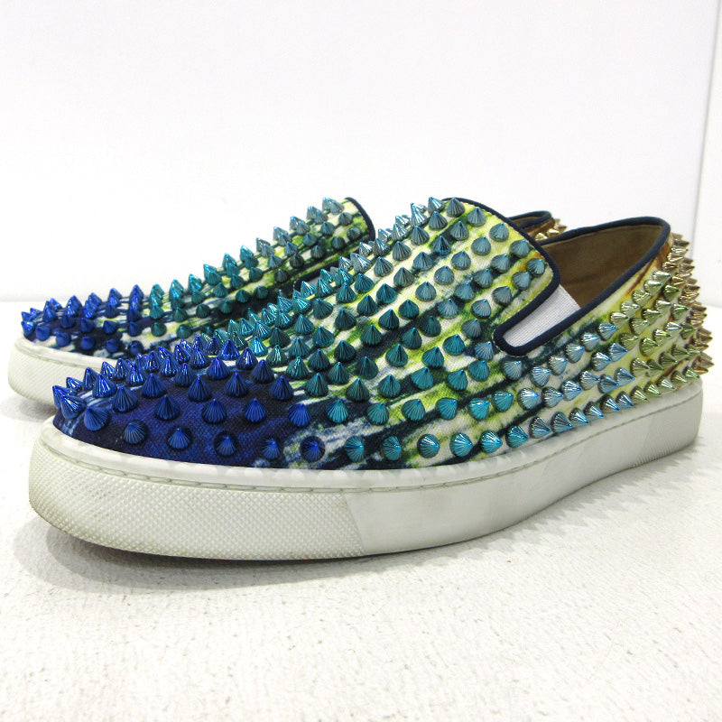 Christian Louboutin | クリスチャンルブタン スタッズ スリッポン ブルー×ゴールド【三重本店】