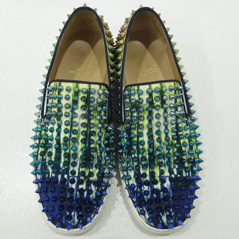 Christian Louboutin | クリスチャンルブタン スタッズ スリッポン ブルー×ゴールド【三重本店】