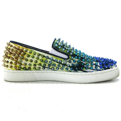 Christian Louboutin | クリスチャンルブタン スタッズ スリッポン ブルー×ゴールド【三重本店】