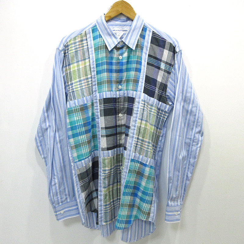 COMME des GARCONS SHIRT | コムデギャルソンシャツ パッチワークシャツ 長袖シャツ FO-B003 ブルー サイズ：M【三重本店】