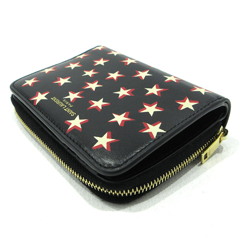 SAINT LAURENT | サンローラン スター コンパクトジップウォレット 二つ折り財布 GUE562796・1118 ブラック【三重本店】
