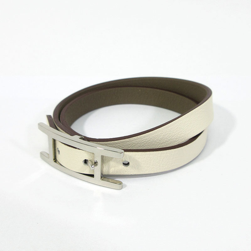HERMES | エルメス ビーアピ ドゥブルトゥール レザーブレスレット ブレスレット H064647C ホワイト系×ブラウン系【三重本店】