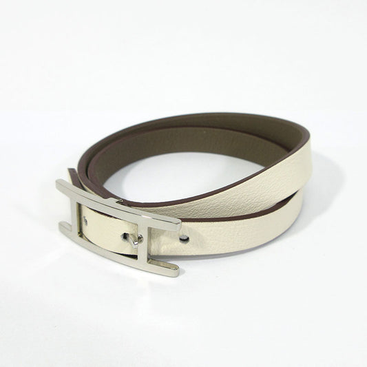 HERMES | エルメス ビーアピ ドゥブルトゥール レザーブレスレット ブレスレット H064647C ホワイト系×ブラウン系【三重本店】