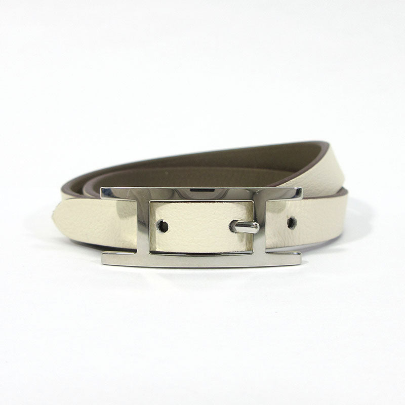 HERMES | エルメス ビーアピ ドゥブルトゥール レザーブレスレット ブレスレット H064647C ホワイト系×ブラウン系【三重本店】