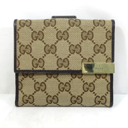 GUCCI | グッチ GGキャンバス メタルプレート Wホック 二つ折り財布 ウォレット 二つ折り財布 257015 496085 ベージュ系×ブラウン系【三重本店】