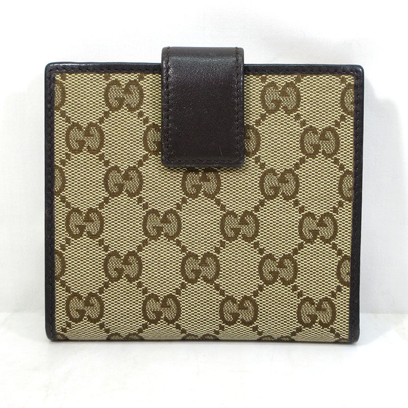 GUCCI | グッチ GGキャンバス メタルプレート Wホック 二つ折り財布 ウォレット 二つ折り財布 257015 496085 ベージュ系×ブラウン系【三重本店】