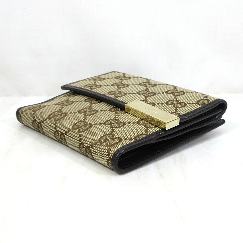 GUCCI | グッチ GGキャンバス メタルプレート Wホック 二つ折り財布 ウォレット 二つ折り財布 257015 496085 ベージュ系×ブラウン系【三重本店】