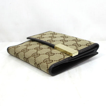 GUCCI | グッチ GGキャンバス メタルプレート Wホック 二つ折り財布 ウォレット 二つ折り財布 257015 496085 ベージュ系×ブラウン系【三重本店】