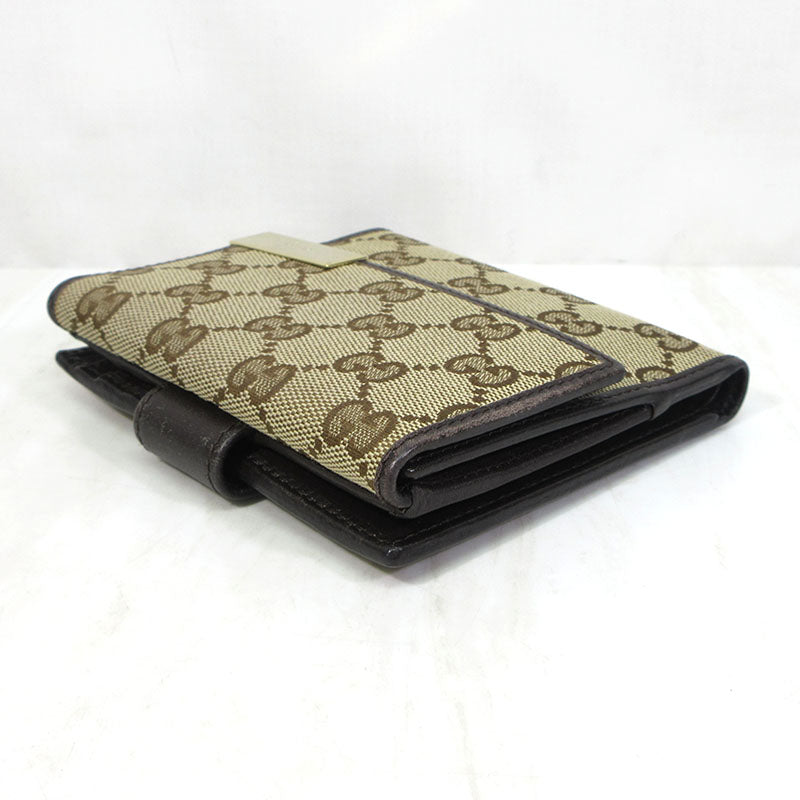 GUCCI | グッチ GGキャンバス メタルプレート Wホック 二つ折り財布 ウォレット 二つ折り財布 257015 496085 ベージュ系×ブラウン系【三重本店】