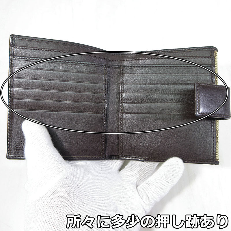 GUCCI | グッチ GGキャンバス メタルプレート Wホック 二つ折り財布 ウォレット 二つ折り財布 257015 496085 ベージュ系×ブラウン系【三重本店】