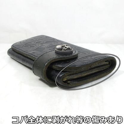 ALZUNI | アルズニ フラワー柄 二つ折りレザーウォレット ライダースウォレット スカルコンチョ / 長財布 長財布 ブラック【三重本店】