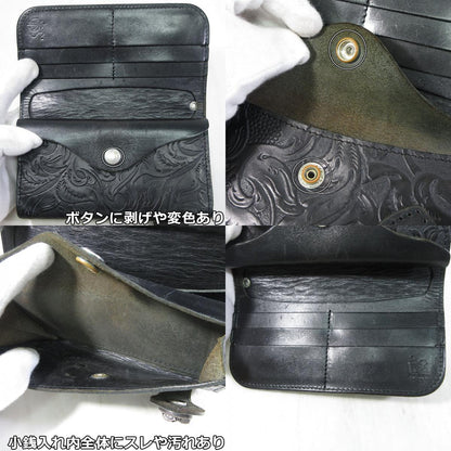 ALZUNI | アルズニ フラワー柄 二つ折りレザーウォレット ライダースウォレット スカルコンチョ / 長財布 長財布 ブラック【三重本店】