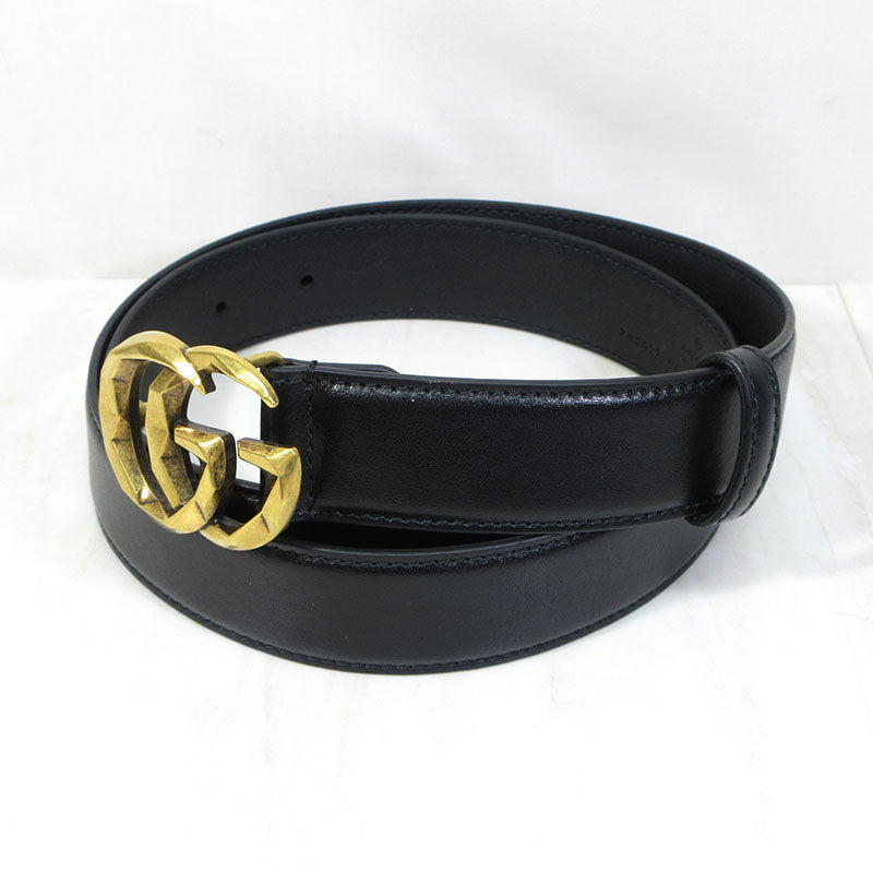 GUCCI | グッチ ダブルG レザーベルト / GGマーモント サイズ：80・32 ベルト 795527 0AAAR ブラック×ゴールド系【三重本店】