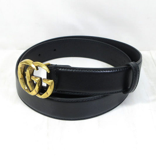 GUCCI | グッチ ダブルG レザーベルト / GGマーモント サイズ：80・32 ベルト 795527 0AAAR ブラック×ゴールド系【三重本店】