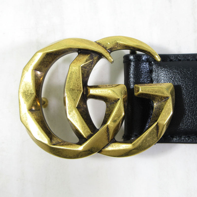 GUCCI | グッチ ダブルG レザーベルト / GGマーモント サイズ：80・32 ベルト 795527 0AAAR ブラック×ゴールド系【三重本店】