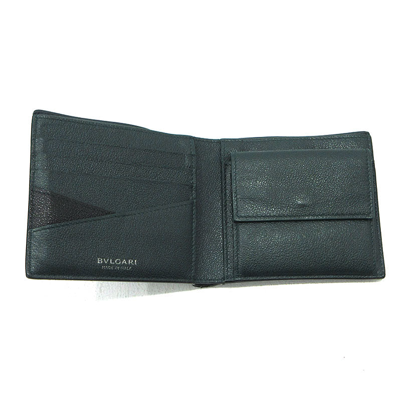 BVLGARI | ブルガリ カーフスキン 二つ折り財布 291158 ブラック【三重本店】