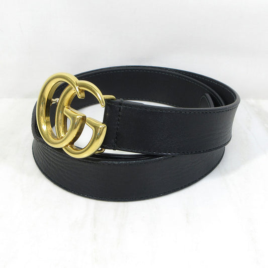 GUCCI | グッチ ダブルG レザーベルト / GGマーモント サイズ：85・34 ベルト 414516 AP00T ブラック×ゴールド系【三重本店】