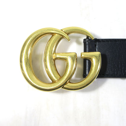 GUCCI | グッチ ダブルG レザーベルト / GGマーモント サイズ：85・34 ベルト 414516 AP00T ブラック×ゴールド系【三重本店】