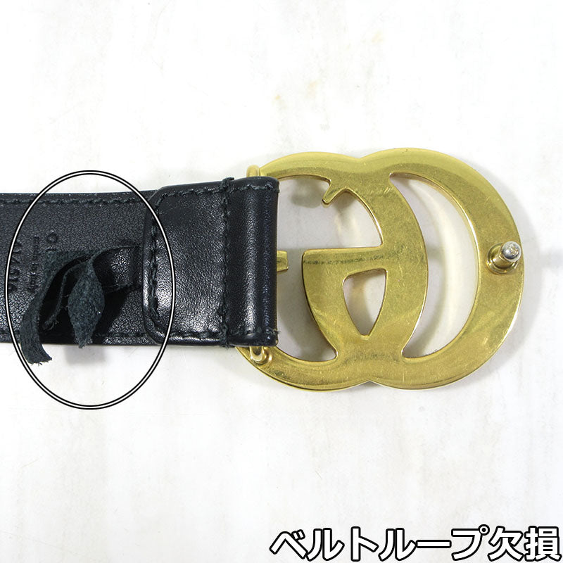 GUCCI | グッチ ダブルG レザーベルト / GGマーモント サイズ：85・34 ベルト 414516 AP00T ブラック×ゴールド系【三重本店】