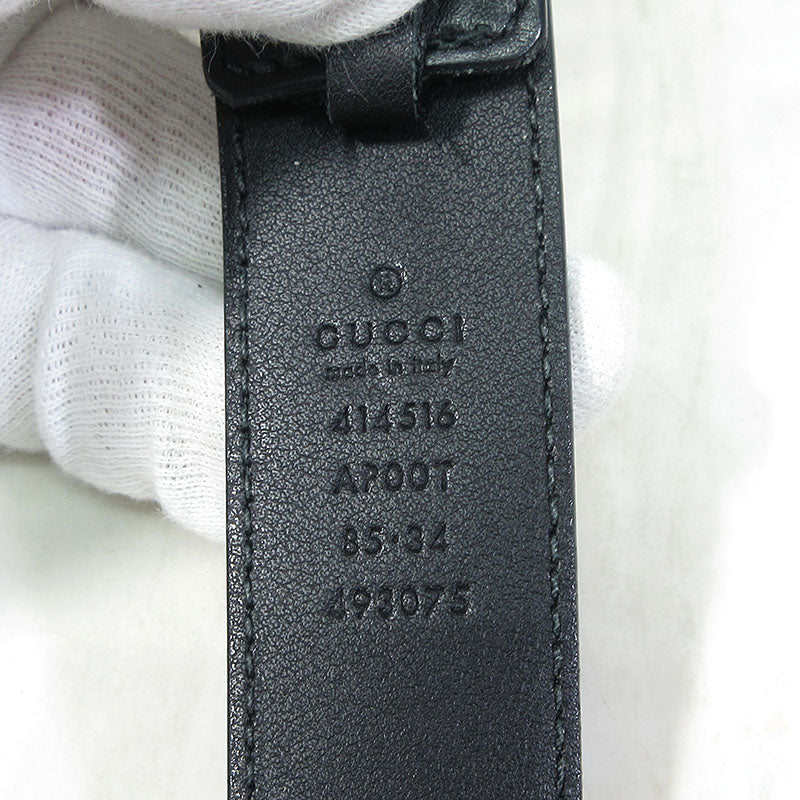GUCCI | グッチ ダブルG レザーベルト / GGマーモント サイズ：85・34 ベルト 414516 AP00T ブラック×ゴールド系【三重本店】