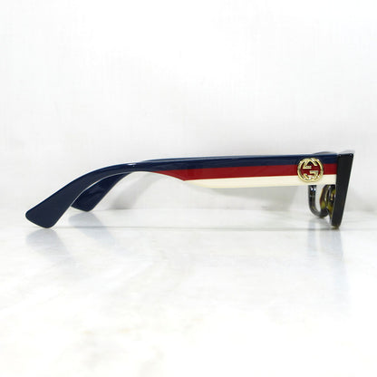 GUCCI | グッチ スクエアシェイプ 伊達眼鏡 メガネフレーム デモレンズ / インターロッキングG トリコロール サイズ：48□15-145 メガネ GG0277O 006 ブラウン系×ネイビー系など【三重本店】