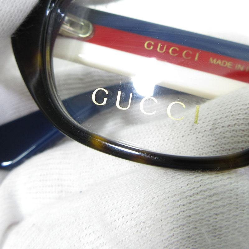 GUCCI | グッチ スクエアシェイプ 伊達眼鏡 メガネフレーム デモレンズ / インターロッキングG トリコロール サイズ：48□15-145 メガネ GG0277O 006 ブラウン系×ネイビー系など【三重本店】