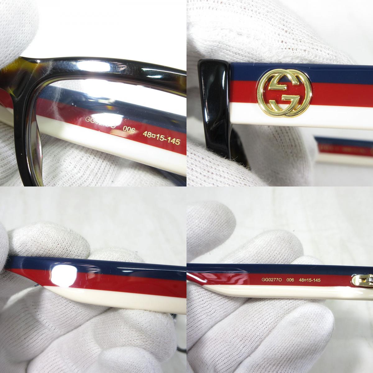 GUCCI | グッチ スクエアシェイプ 伊達眼鏡 メガネフレーム デモレンズ / インターロッキングG トリコロール サイズ：48□15-145 メガネ GG0277O 006 ブラウン系×ネイビー系など【三重本店】